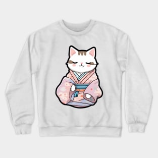 Cute cat in a kimono Crewneck Sweatshirt